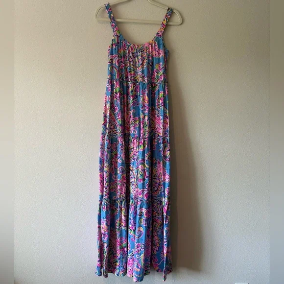 knee length dresses for ladies Lilly Pulitzer NWT Loro Maxi Dress Multi Mermaid Grotto